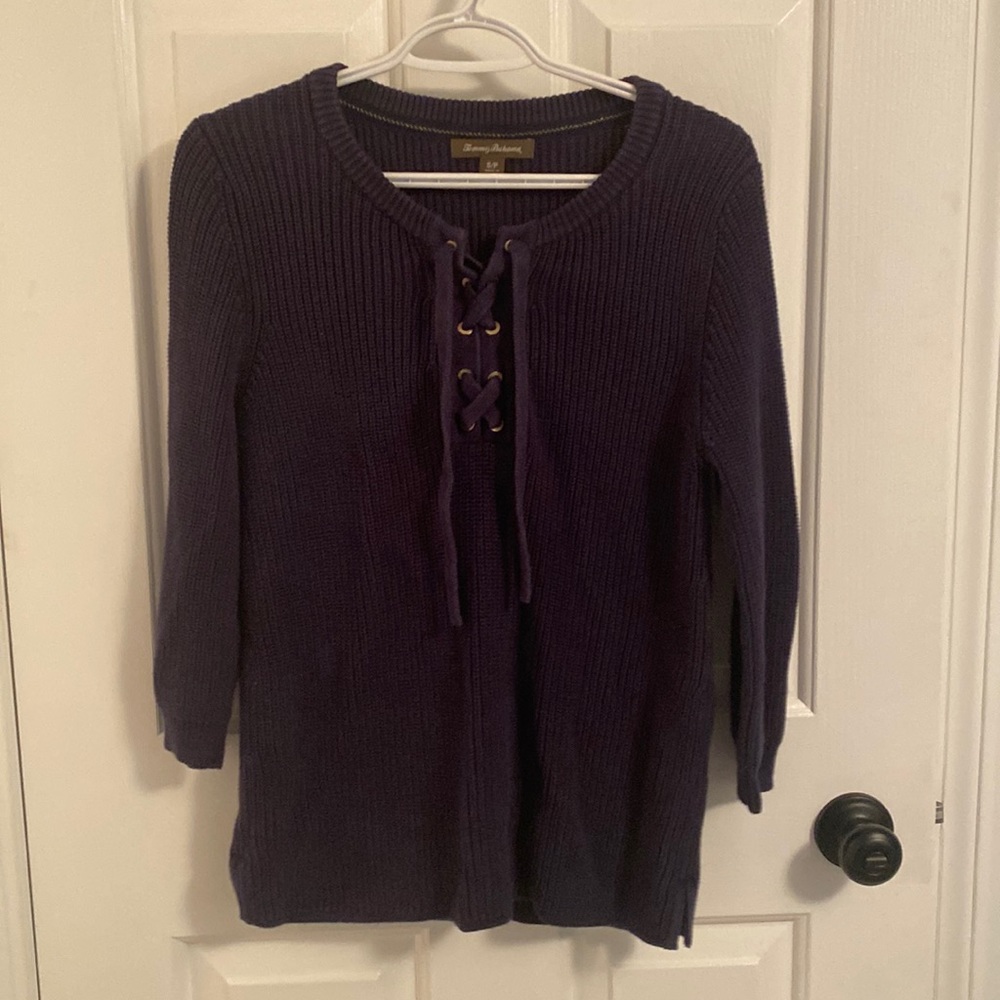 VGUC Tommy Bahama lace up sweater size small navy blue